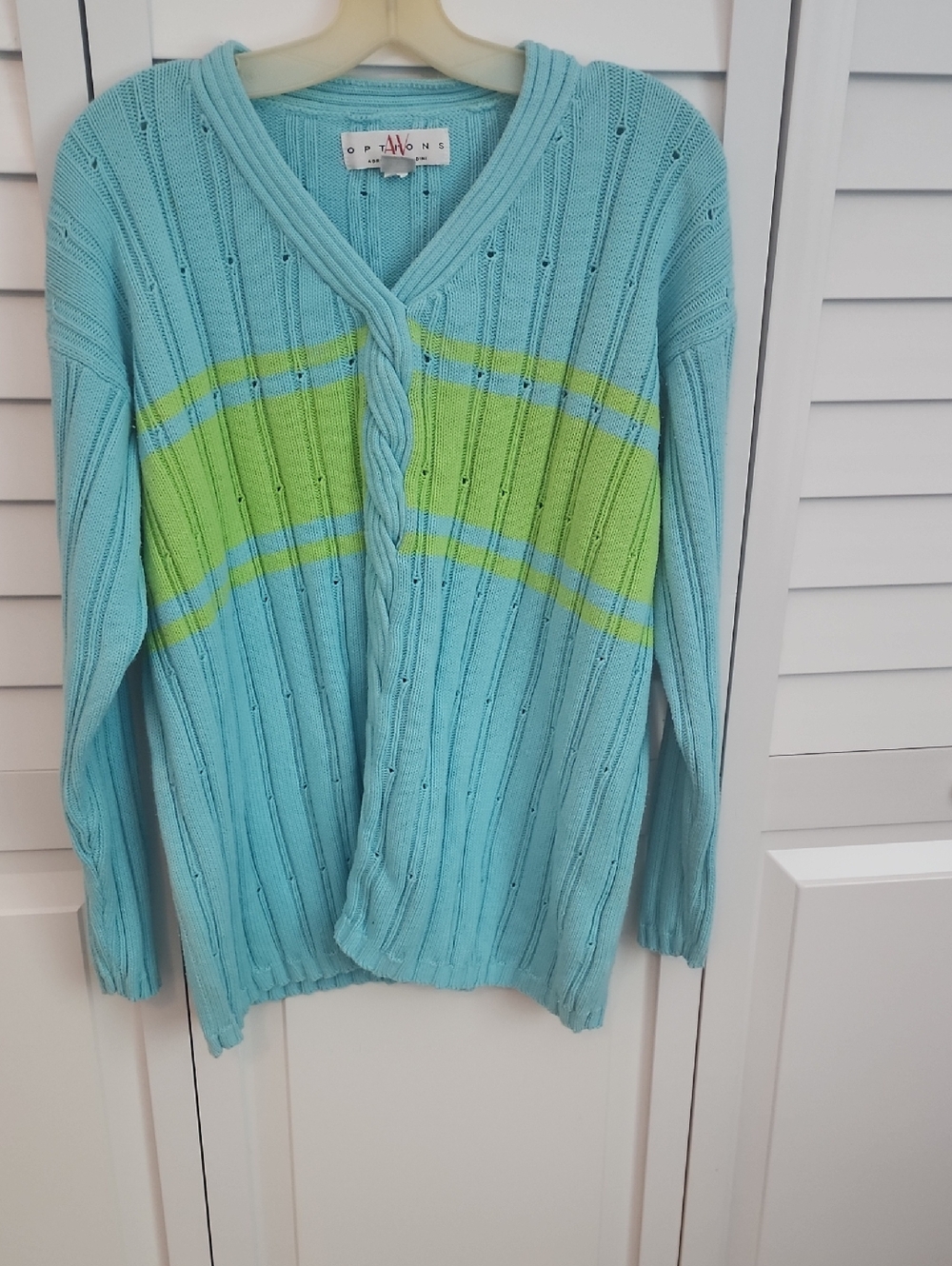 Light Blue V-Neck Sweater with Lime Stripe